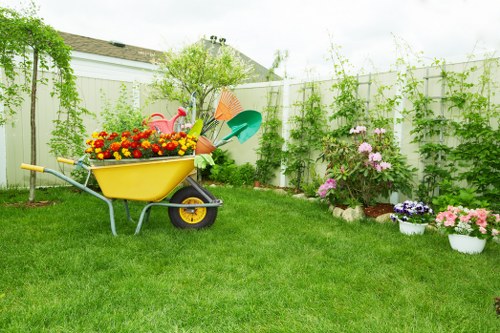 A refreshed outdoor space showing paving, planting, and lawn improvements in Wallington